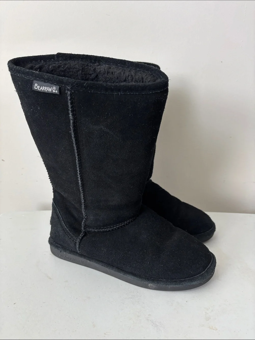 BearPaw Women's Black Suede Tall Fleece-Lined Boots